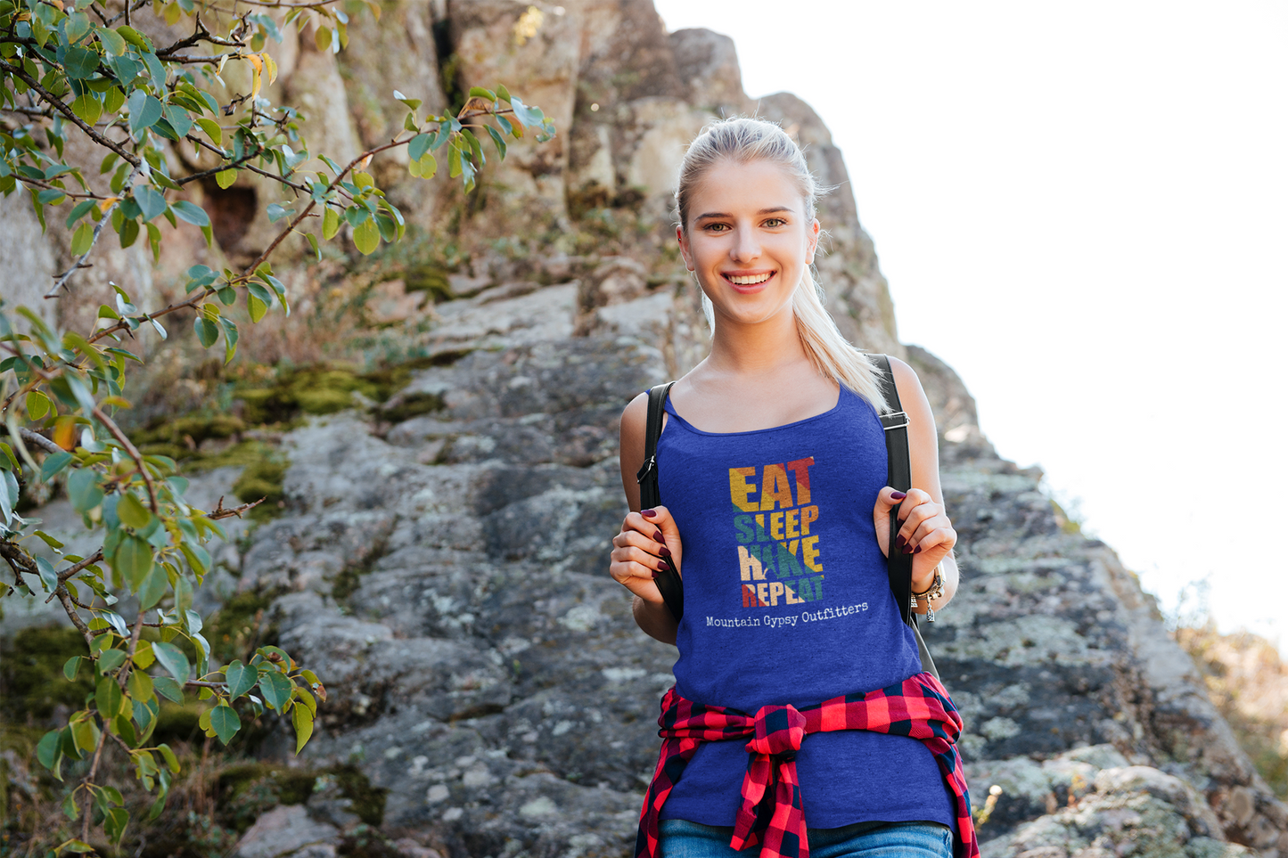 Eat, Sleep, Hike, Repeat Fitted Tank