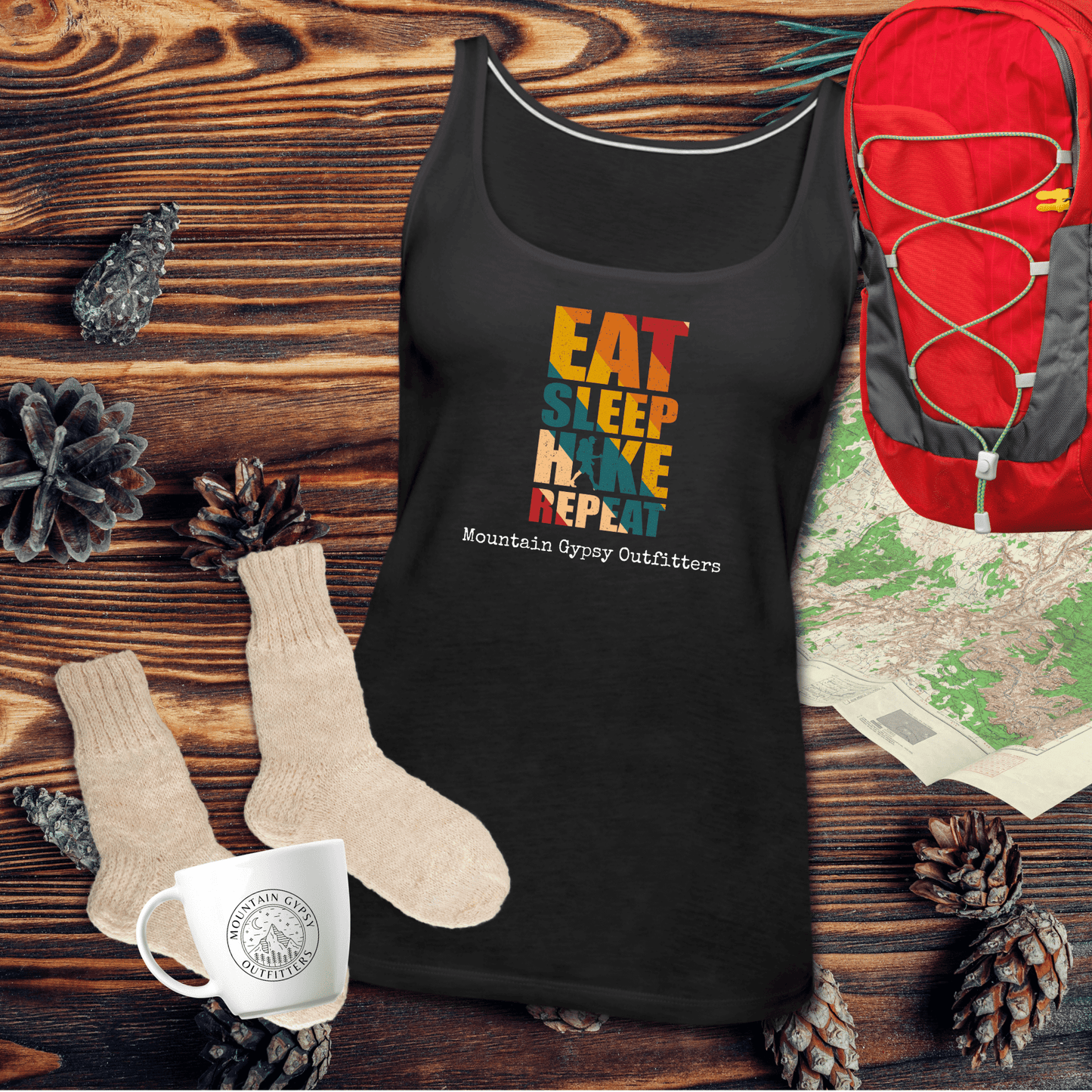 Eat, Sleep, Hike, Repeat Fitted Tank