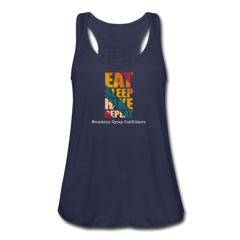 Eat, Sleep, Hike Flowy Tank - navy