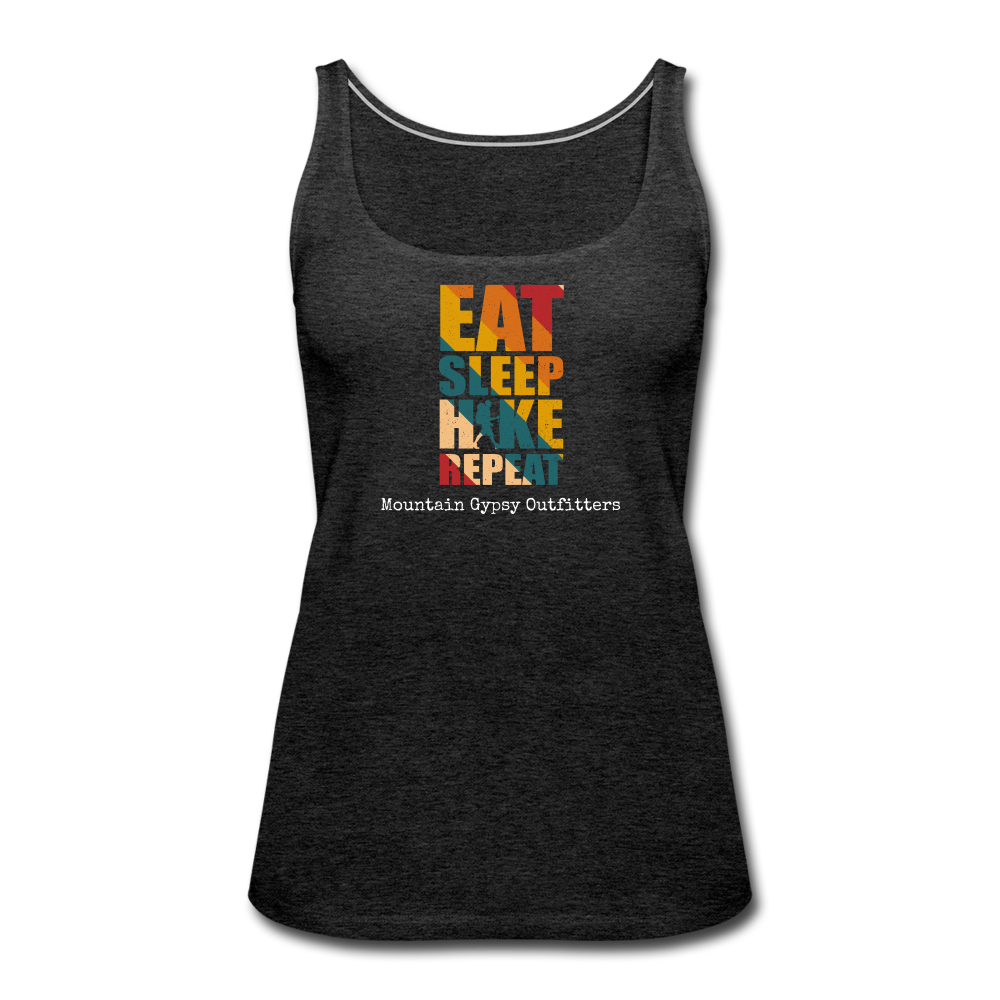 Eat, Sleep, Hike, Repeat Fitted Tank - charcoal grey