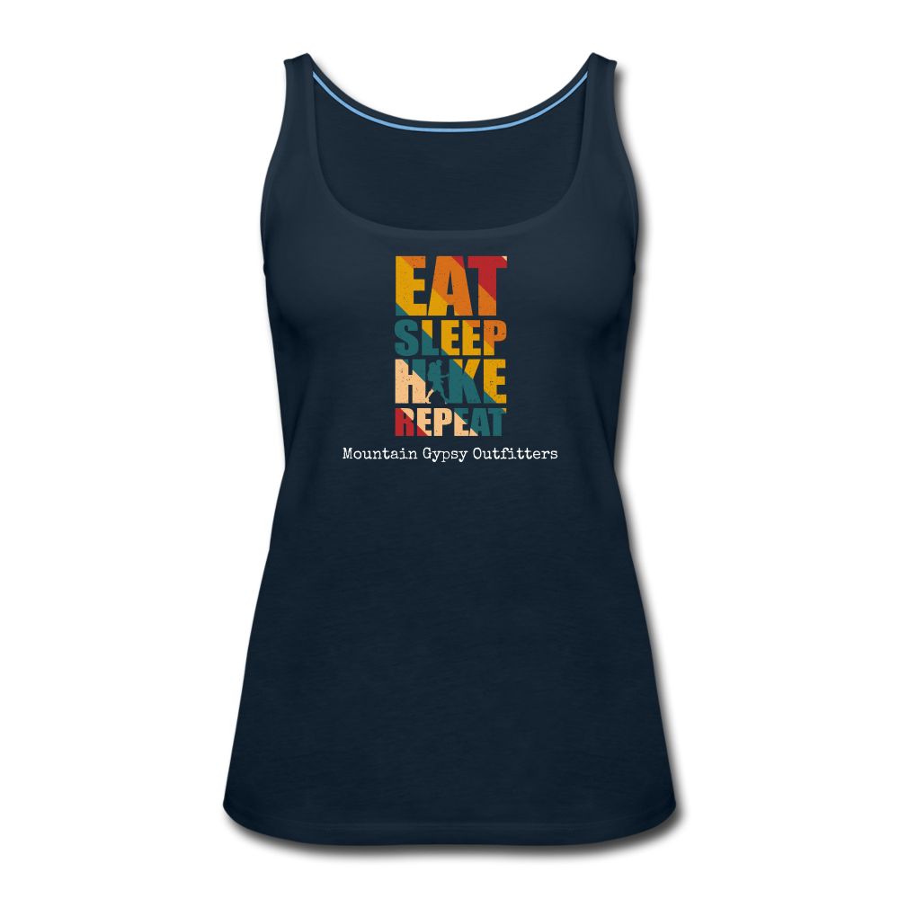 Eat, Sleep, Hike, Repeat Fitted Tank - deep navy