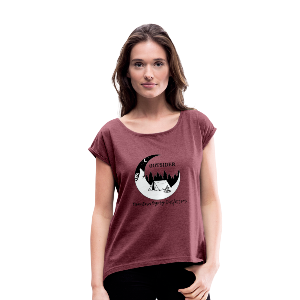 Outsider Roll Cuff Tee - heather burgundy
