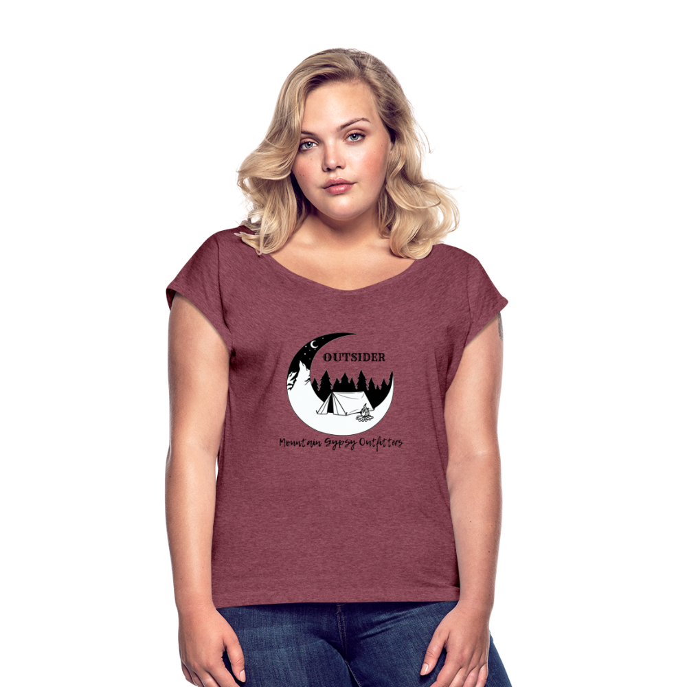 Outsider Roll Cuff Tee - heather burgundy