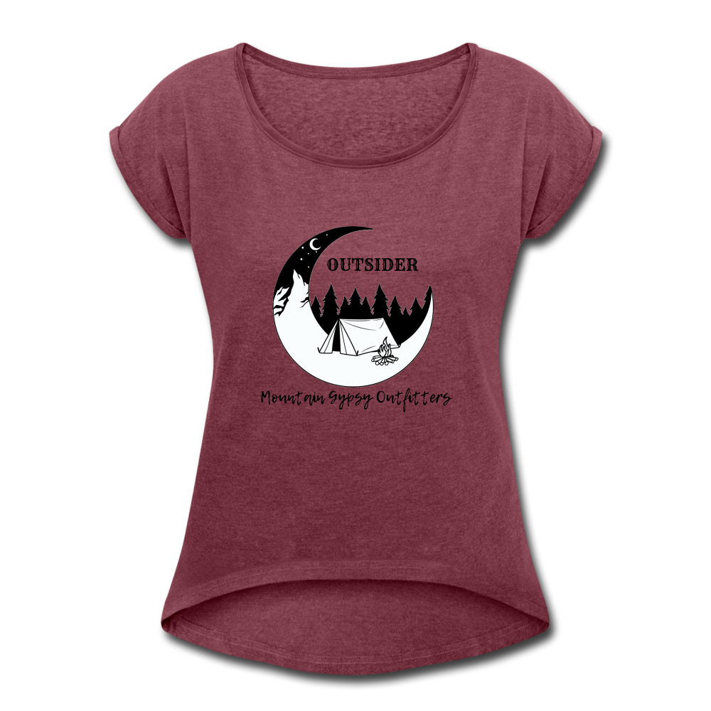 Outsider Roll Cuff Tee - heather burgundy