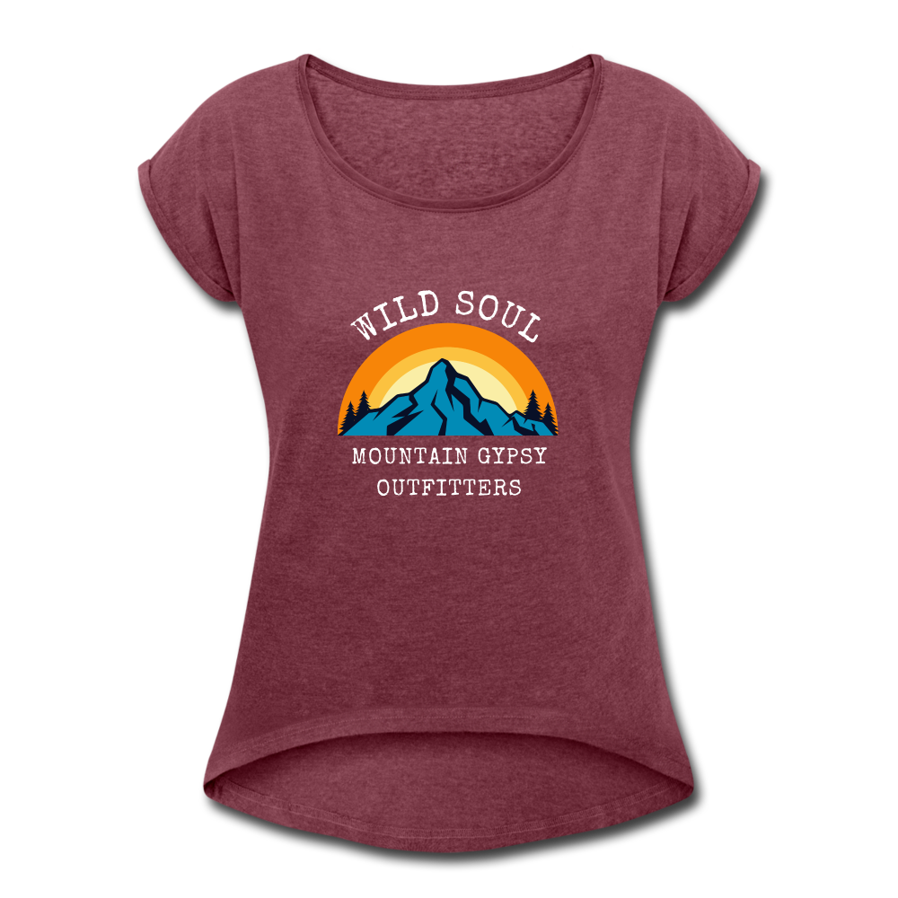 Wild Soul Roll Cuff Tee - heather burgundy