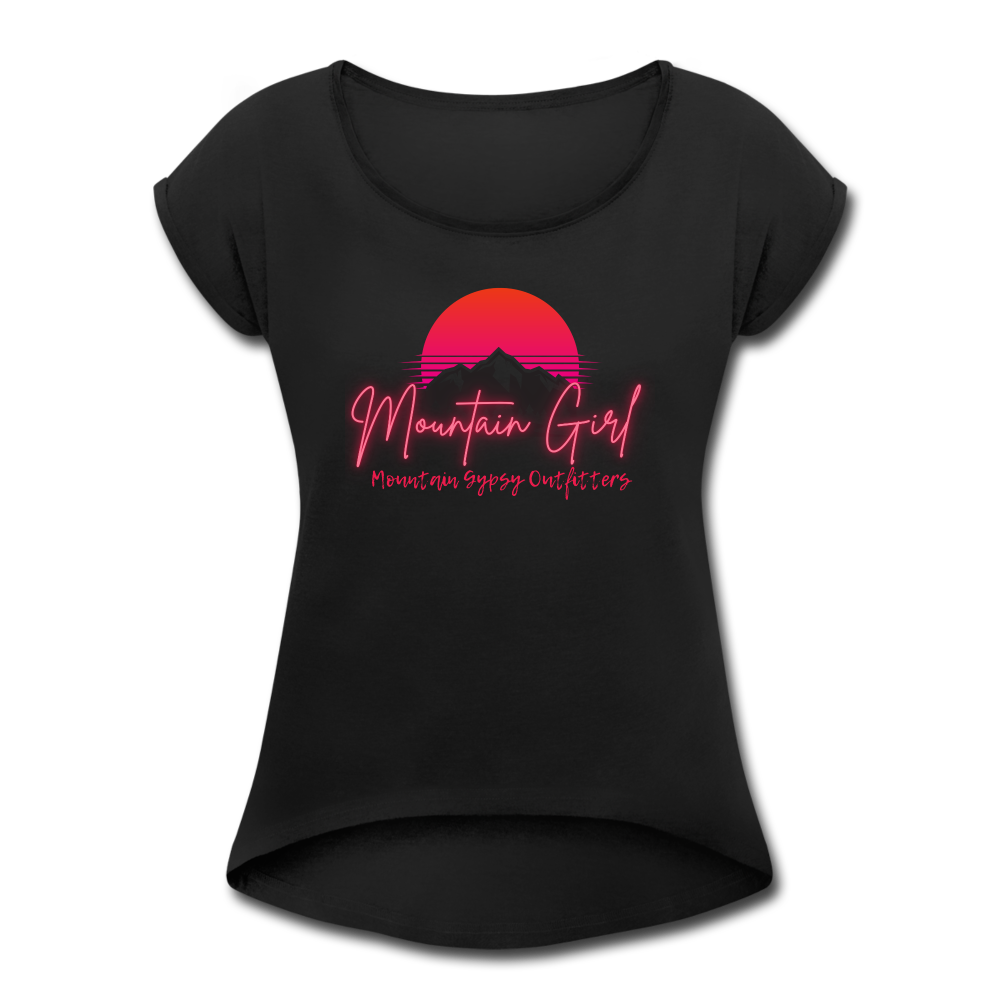 Mountain Girl Roll Cuff Tee - black