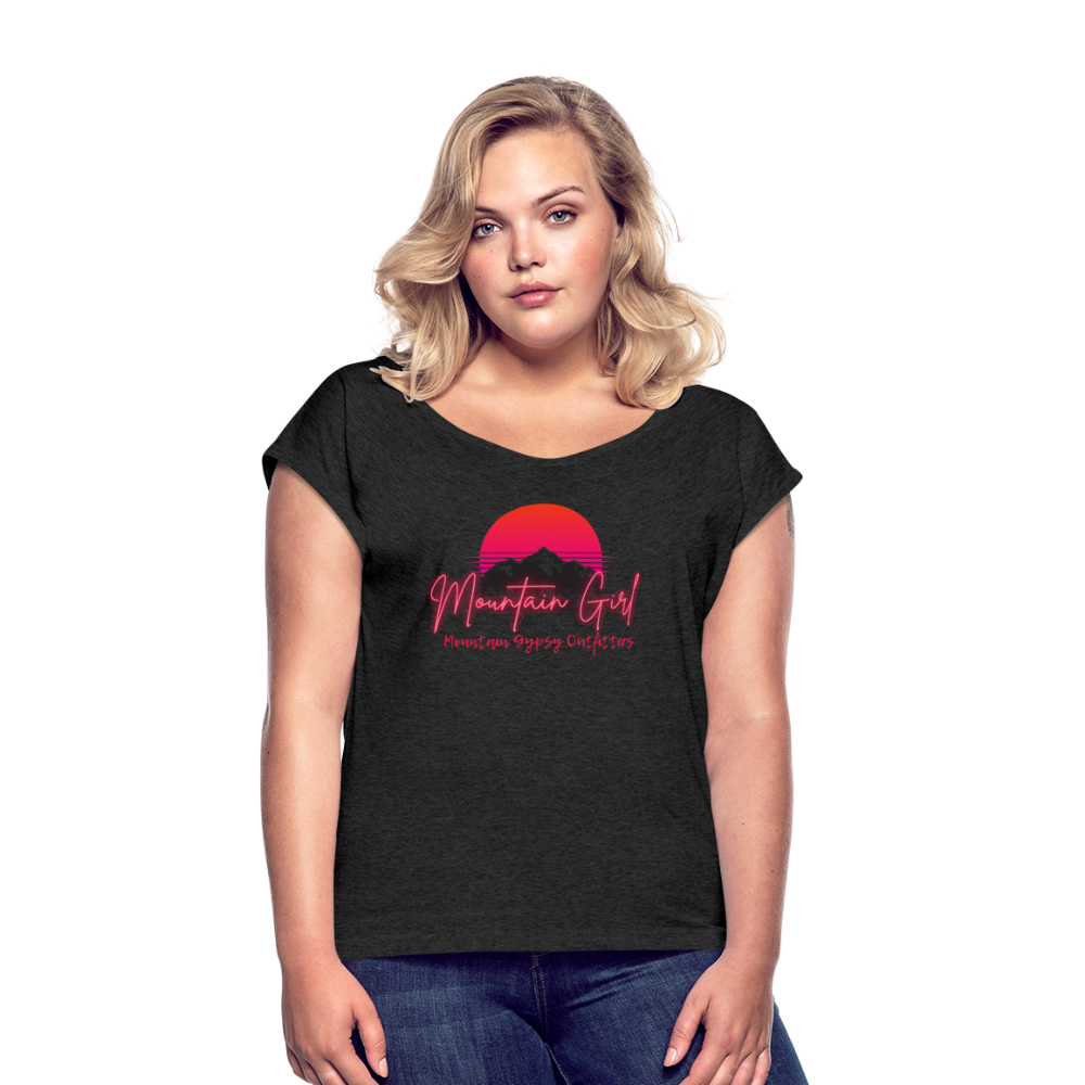 Mountain Girl Roll Cuff Tee - heather black