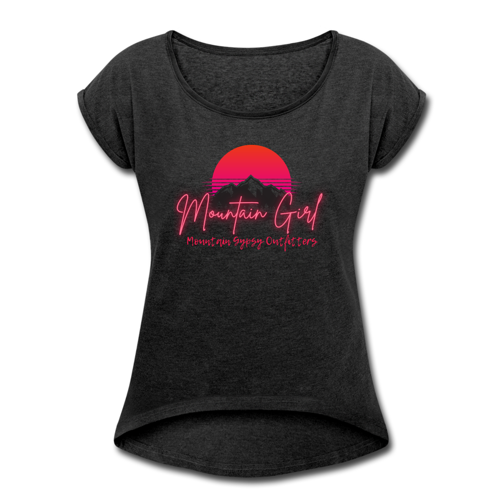 Mountain Girl Roll Cuff Tee - heather black