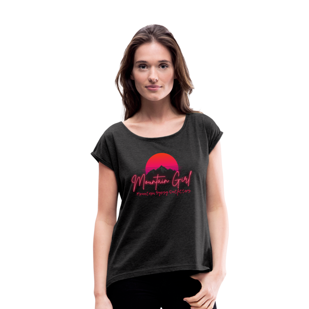 Mountain Girl Roll Cuff Tee - heather black