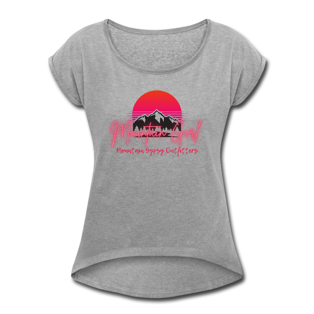 Mountain Girl Roll Cuff Tee - heather gray