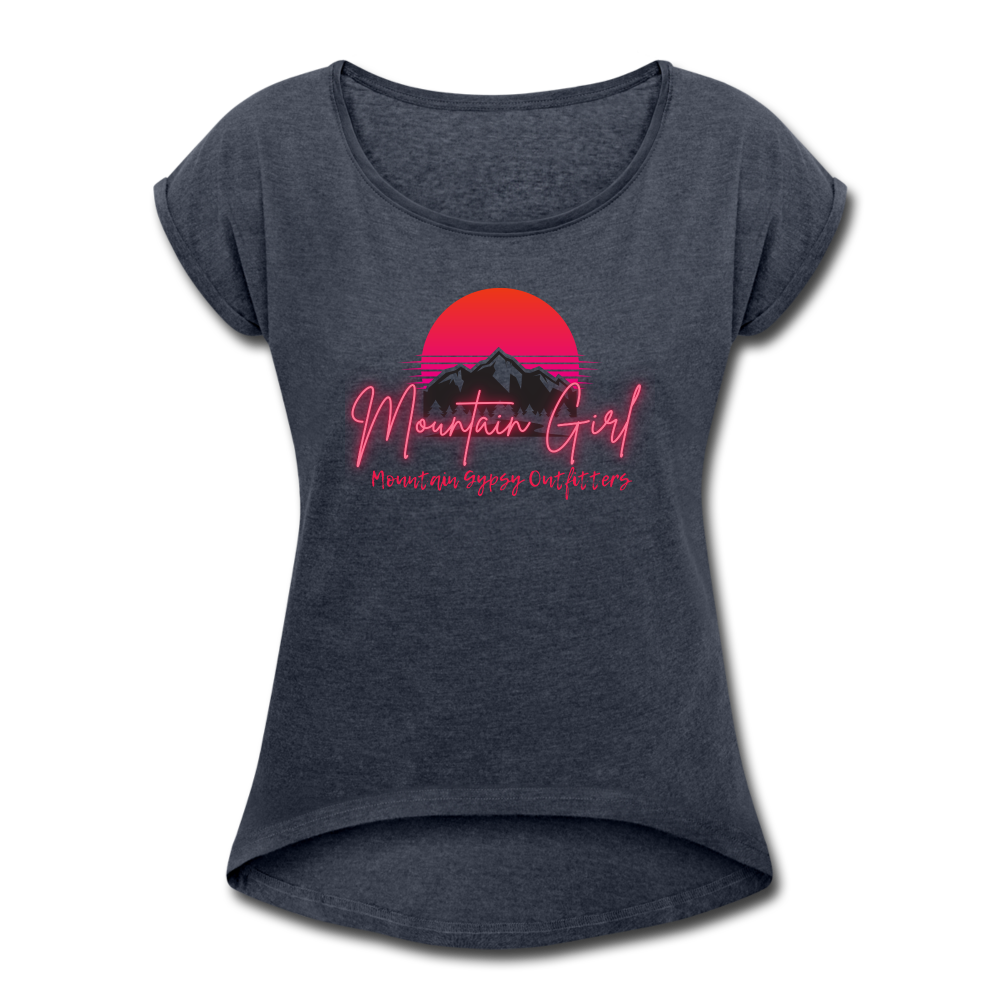 Mountain Girl Roll Cuff Tee - navy heather