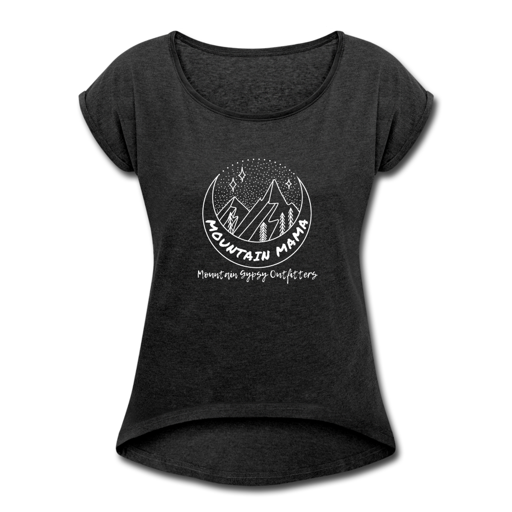 Mountain Mama Roll Cuff Tee - heather black