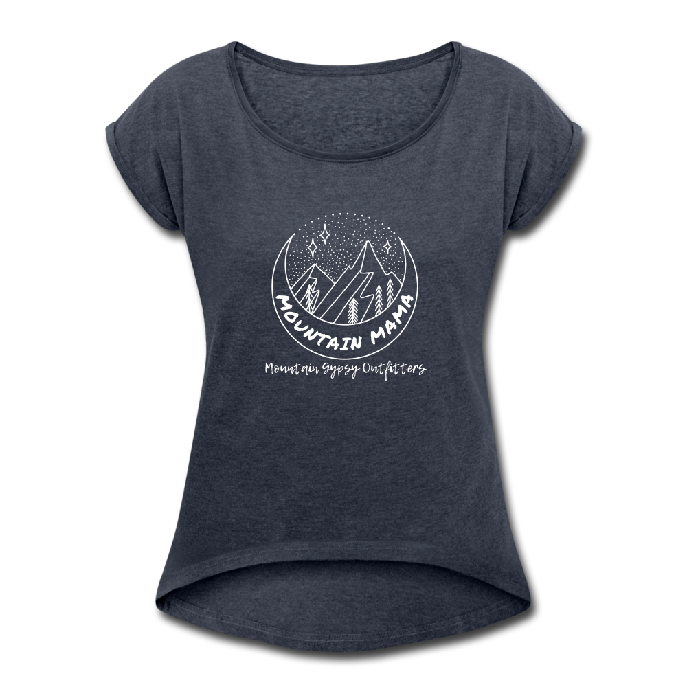 Mountain Mama Roll Cuff Tee - navy heather