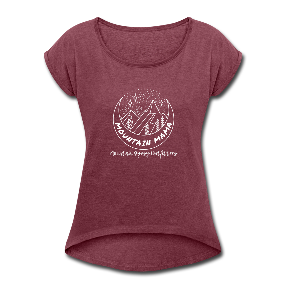 Mountain Mama Roll Cuff Tee - heather burgundy