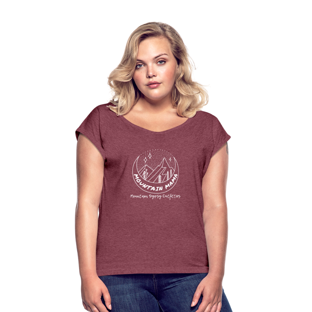 Mountain Mama Roll Cuff Tee - heather burgundy