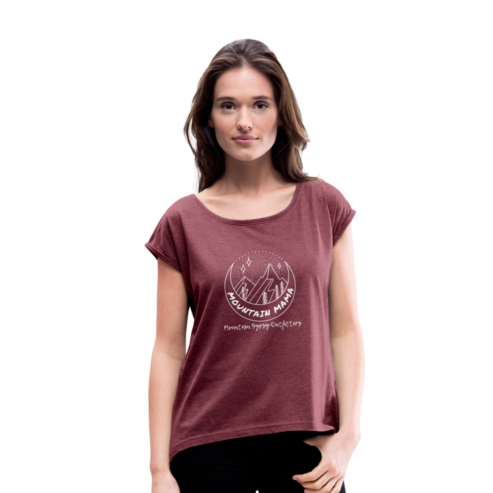 Mountain Mama Roll Cuff Tee - heather burgundy