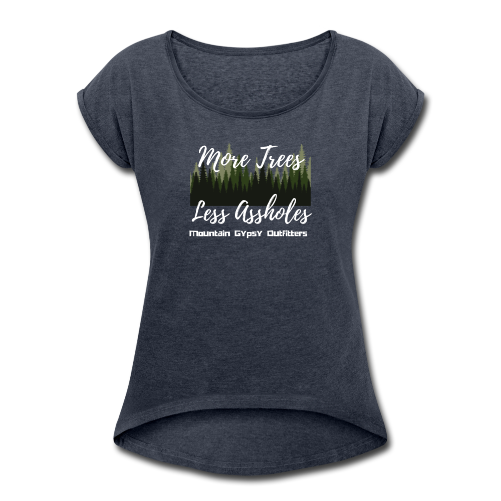 More Tree Roll Cuff Tee - navy heather