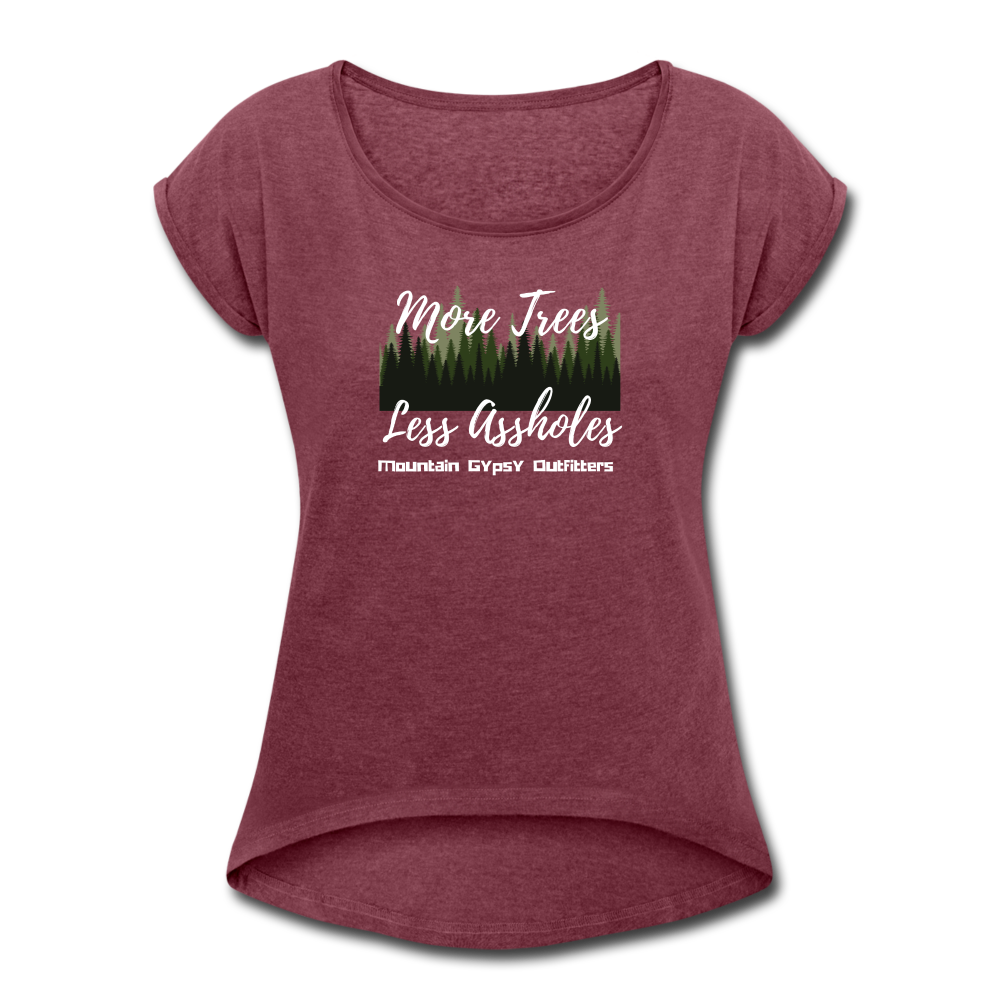 More Tree Roll Cuff Tee - heather burgundy