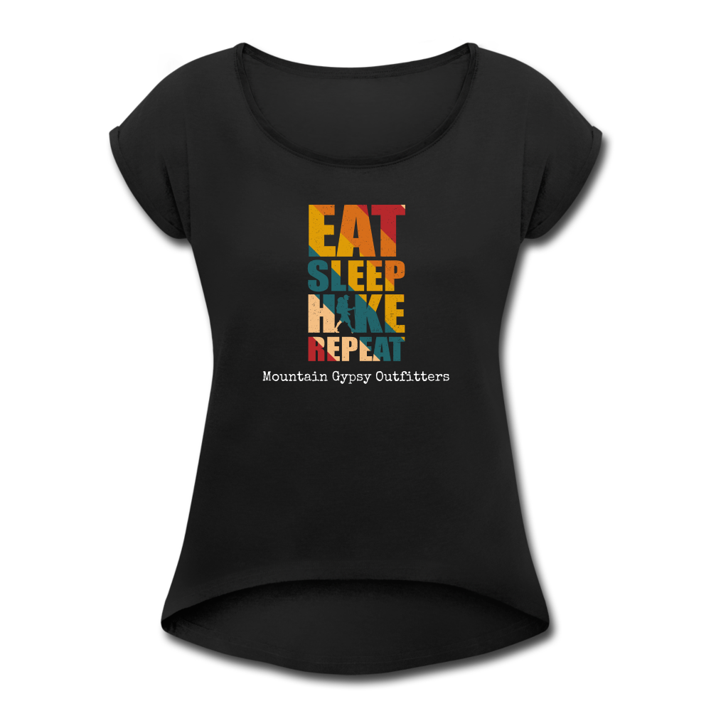Eat, Sleep, Hike Roll Cuff Tee - black