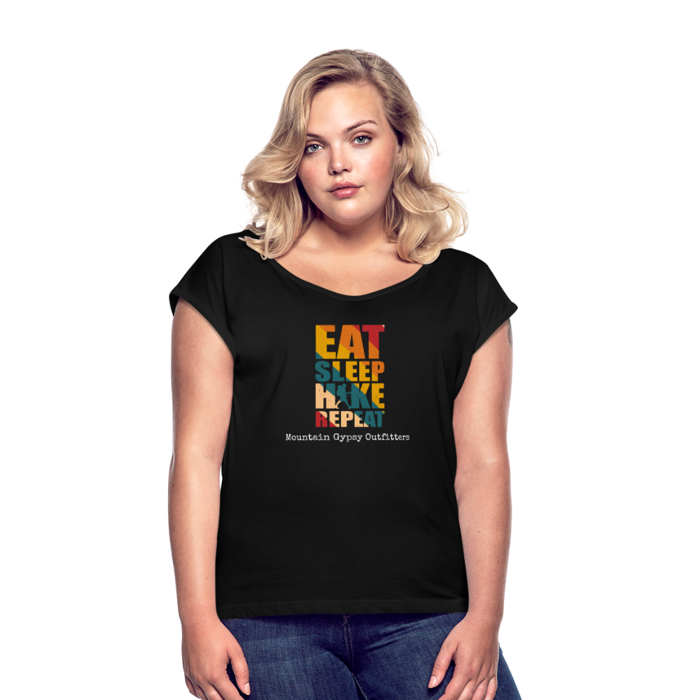 Eat, Sleep, Hike Roll Cuff Tee - black