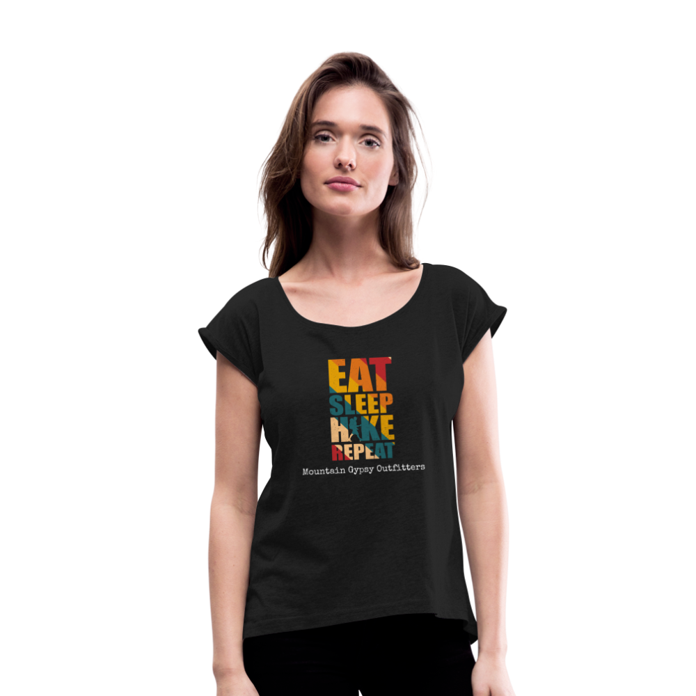 Eat, Sleep, Hike Roll Cuff Tee - black