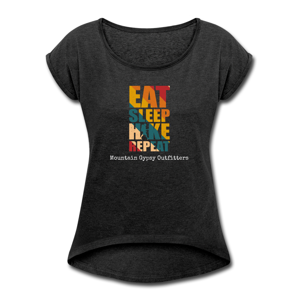 Eat, Sleep, Hike Roll Cuff Tee - heather black