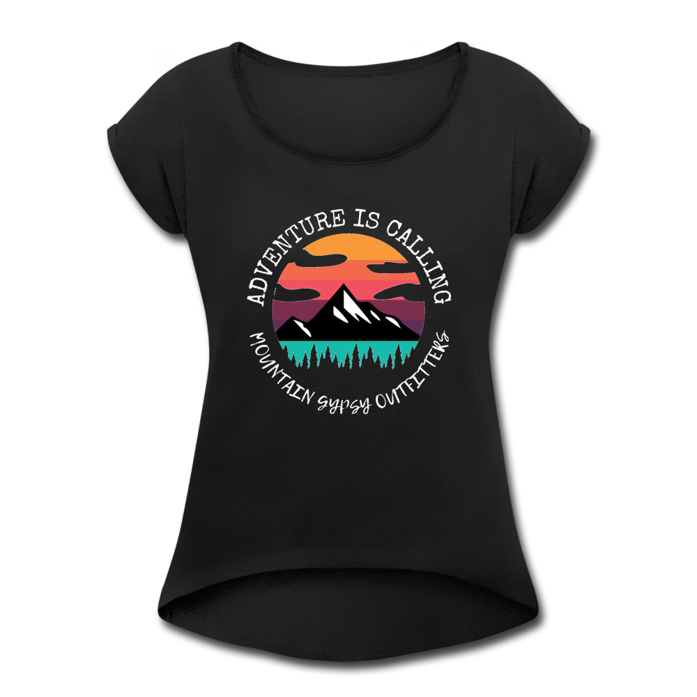 Adventure Is Call Roll Cuff Tee - black