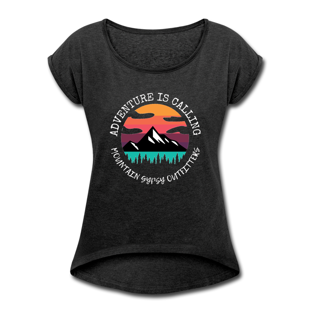 Adventure Is Call Roll Cuff Tee - heather black