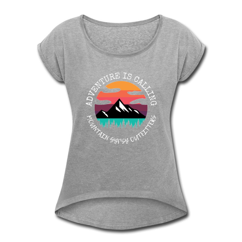Adventure Is Call Roll Cuff Tee - heather gray