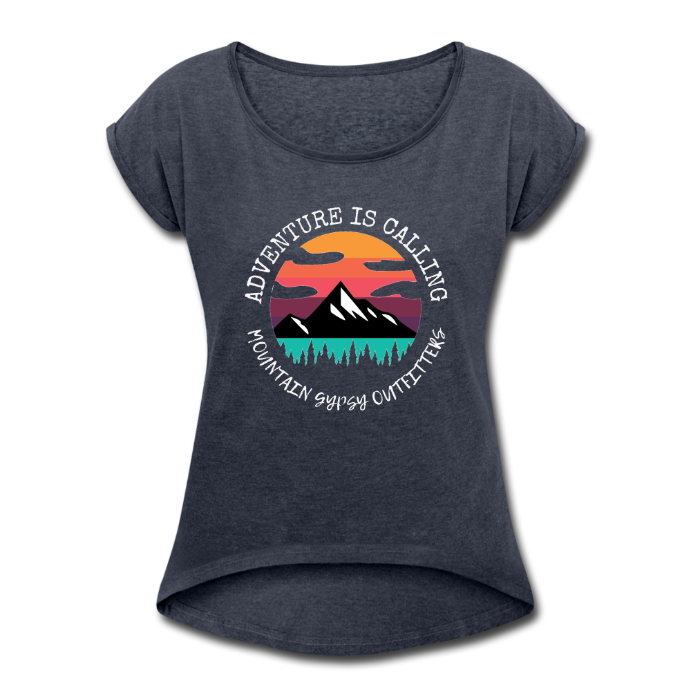 Adventure Is Call Roll Cuff Tee - navy heather