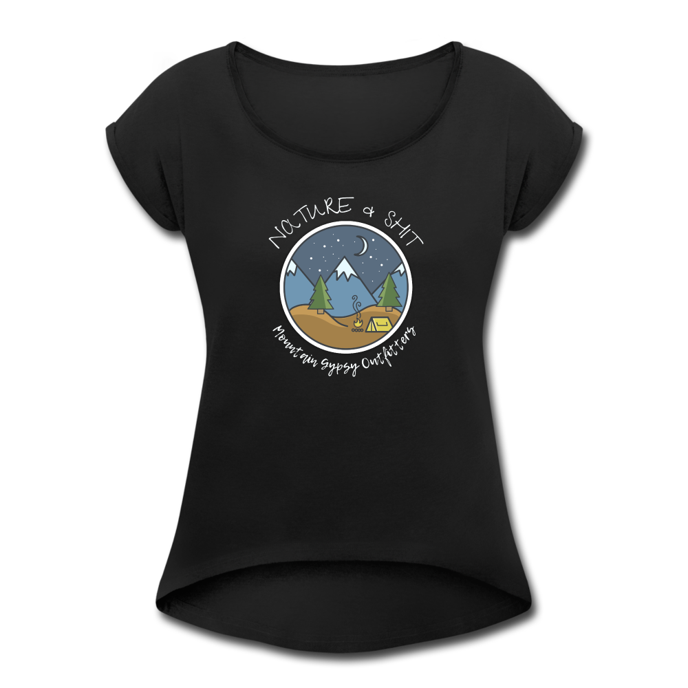 Nature & Shit Roll Cuff Tee - black