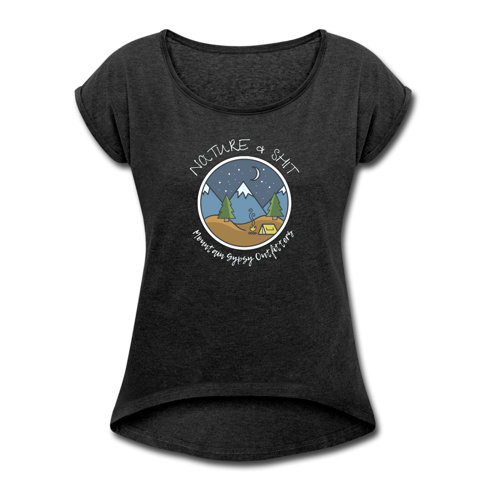 Nature & Shit Roll Cuff Tee - heather black
