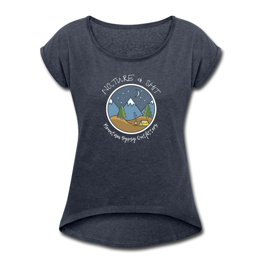 Nature & Shit Roll Cuff Tee - navy heather