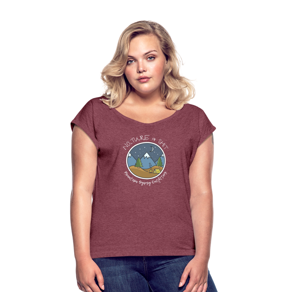 Nature & Shit Roll Cuff Tee - heather burgundy