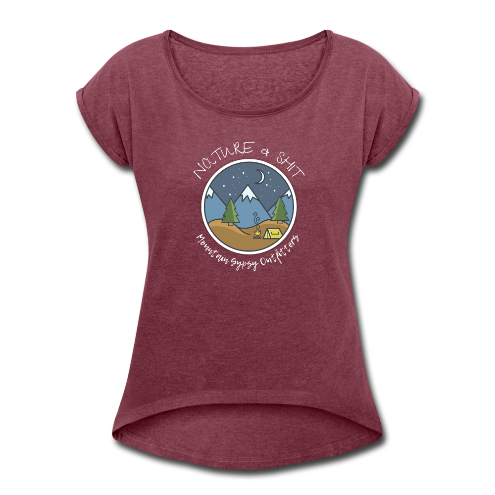 Nature & Shit Roll Cuff Tee - heather burgundy