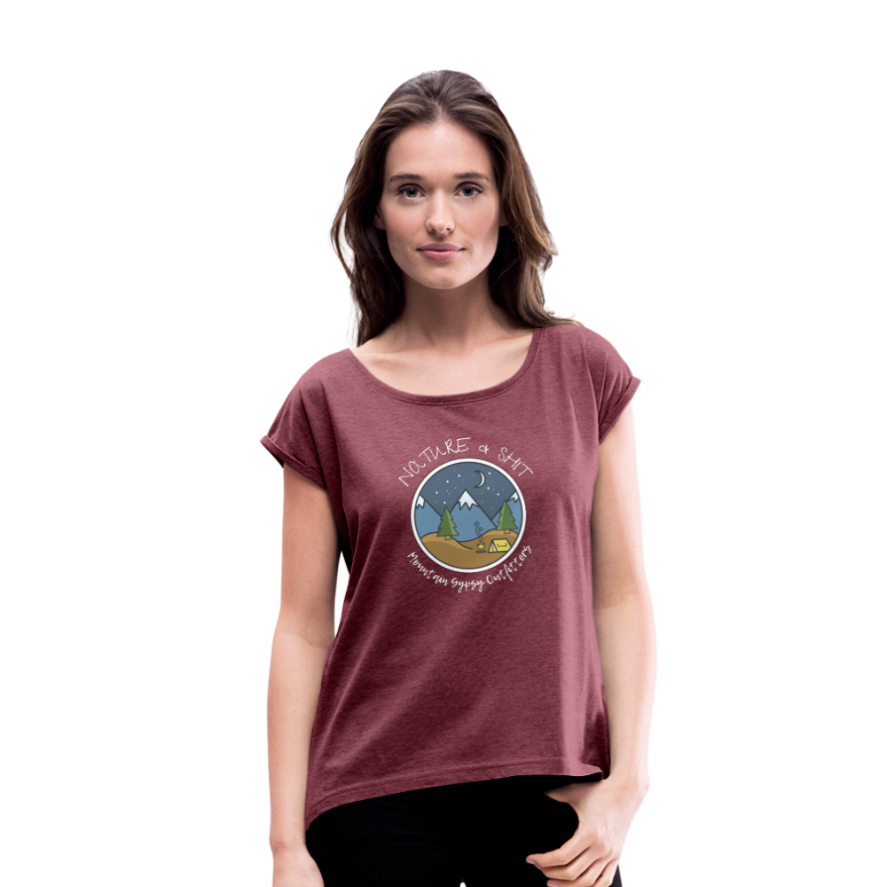 Nature & Shit Roll Cuff Tee - heather burgundy