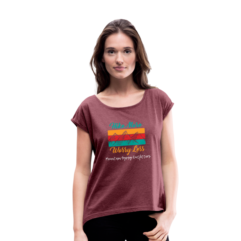 Hike More Roll Cuff Tee - heather burgundy