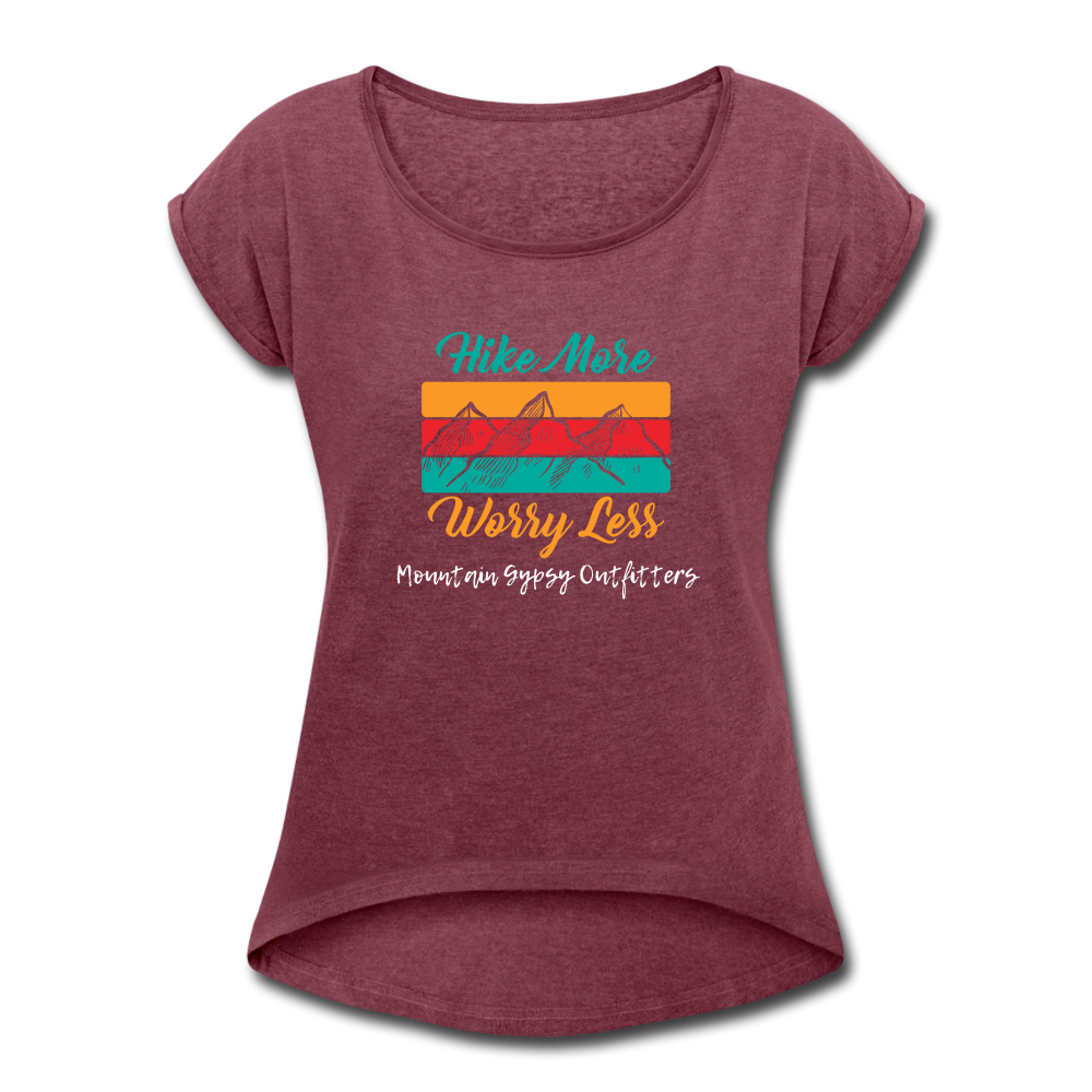 Hike More Roll Cuff Tee - heather burgundy