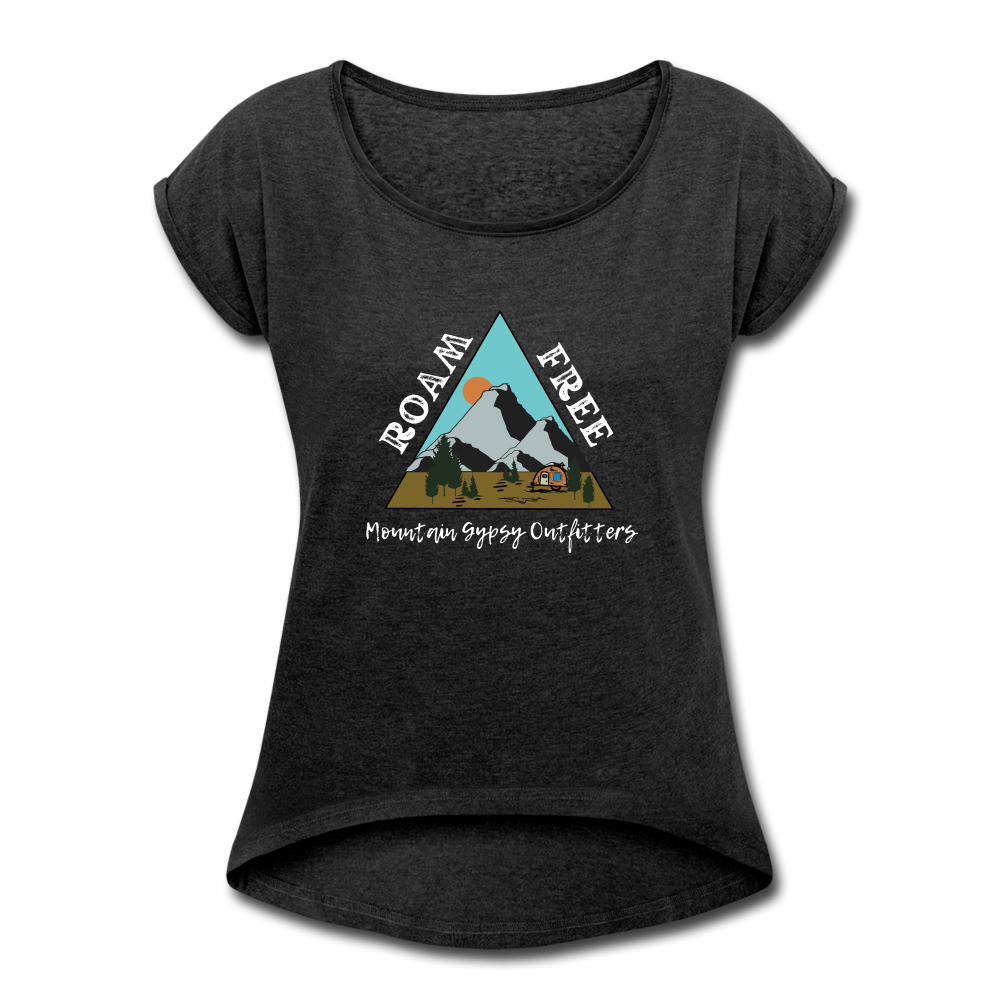 Roam Free Roll Cuff Tee - heather black