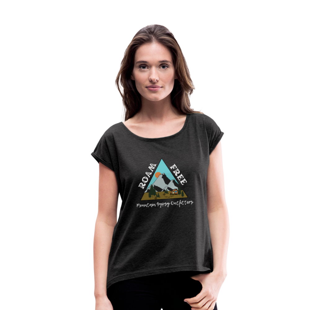 Roam Free Roll Cuff Tee - heather black