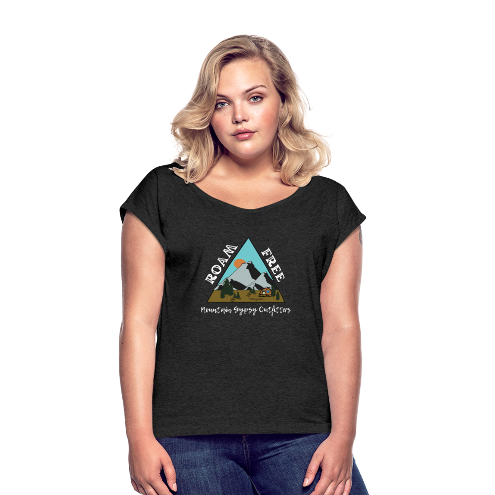 Roam Free Roll Cuff Tee - heather black