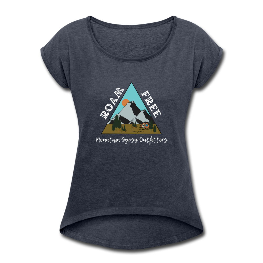 Roam Free Roll Cuff Tee - navy heather