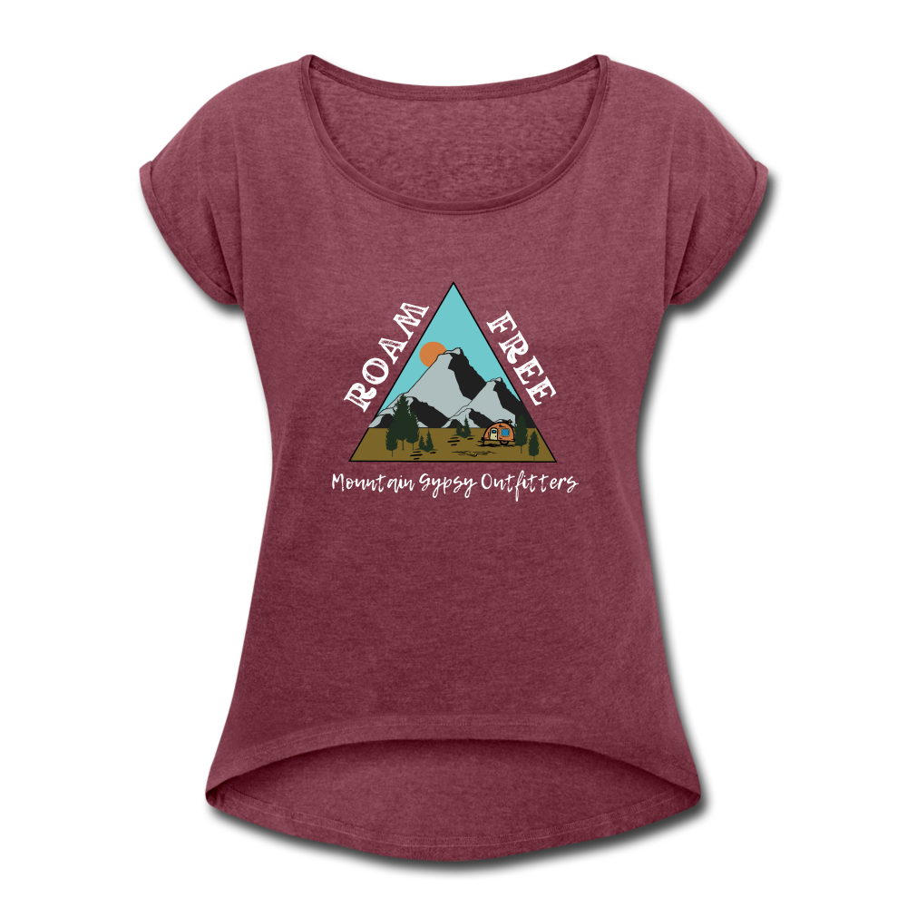 Roam Free Roll Cuff Tee - heather burgundy