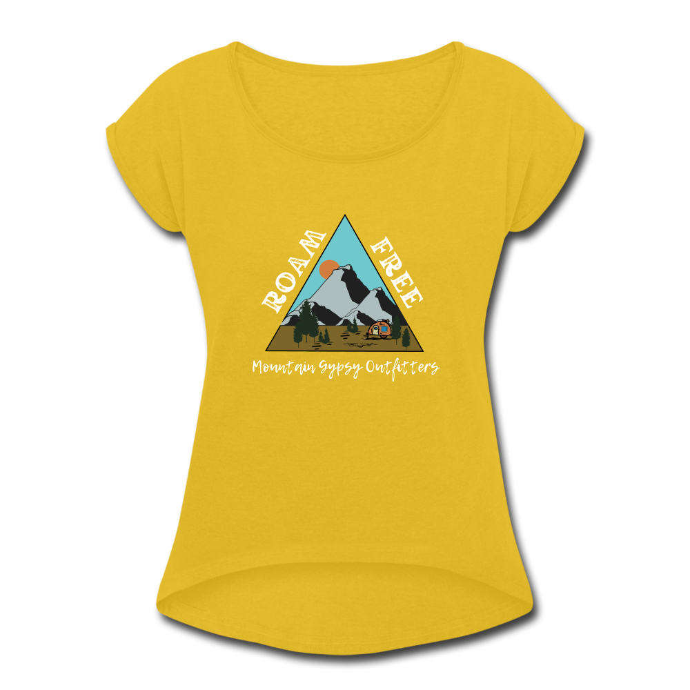 Roam Free Roll Cuff Tee - mustard yellow