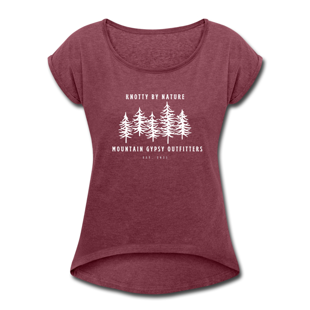 Knotty Roll Cuff Tee - heather burgundy