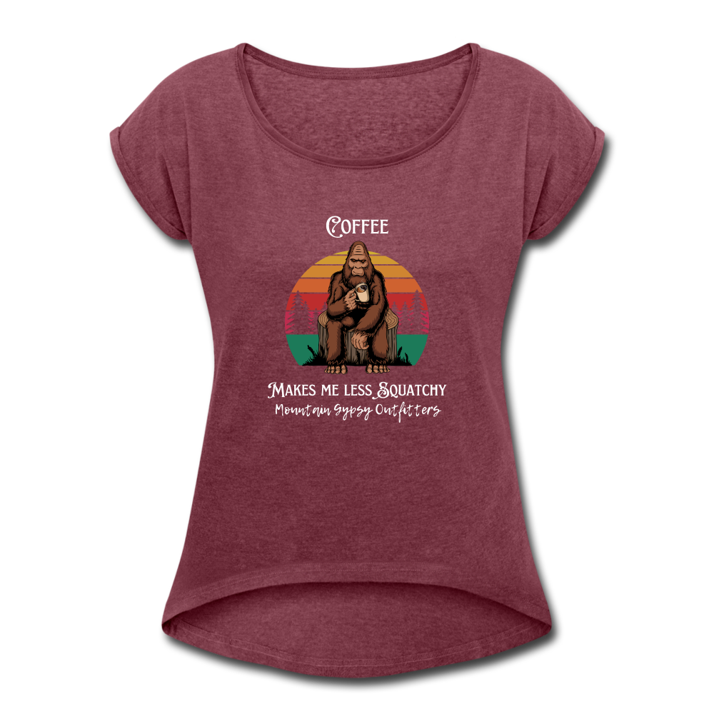 Squatchy Roll Cuff Tee - heather burgundy