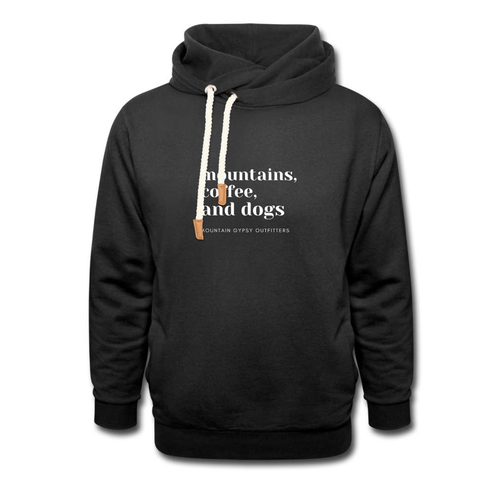 Mountains, Coffee, Dogs Shawl Hoodie - black