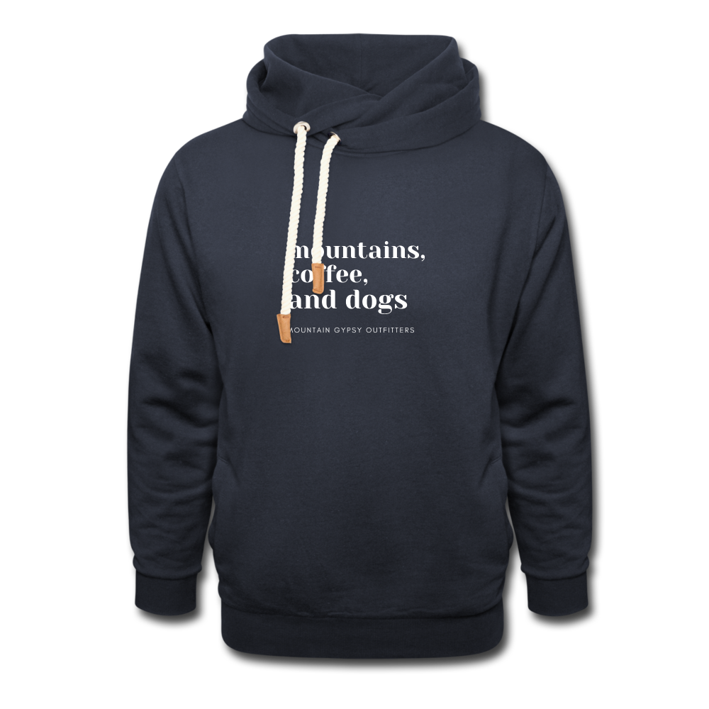 Mountains, Coffee, Dogs Shawl Hoodie - navy