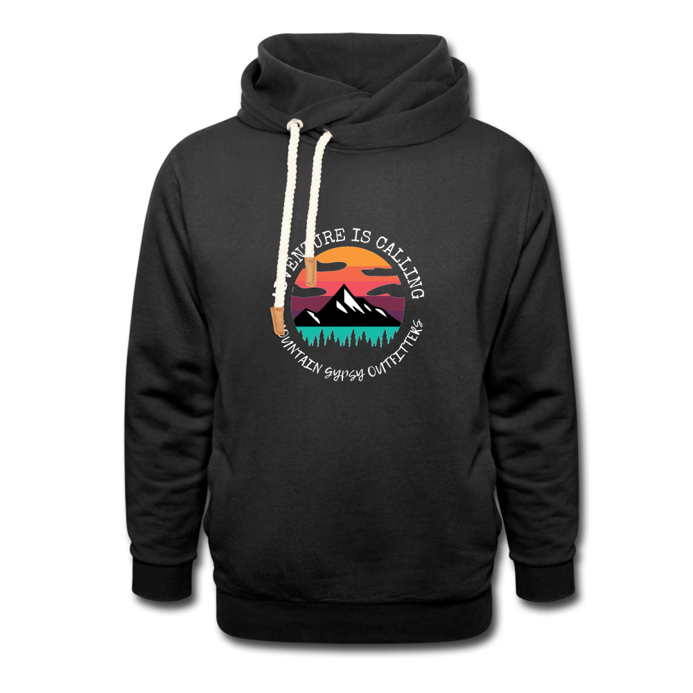 Adventure is Call Shawl Hoodie - black