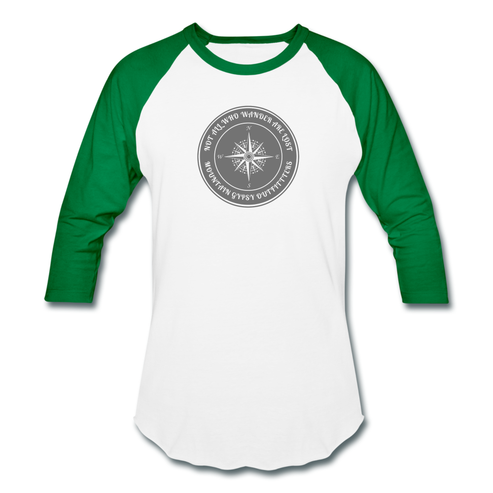 Not All Who Wander 3/4 Sleeve - white/kelly green